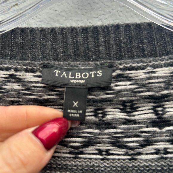 Talbots Cardigan Sweater Fair Isle Knit Lambswool Blend X/XL Gray Beaded Nordic - Picture 2 of 12